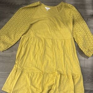 Girls' Yellow Eyelet Sleeve Tiered Dress